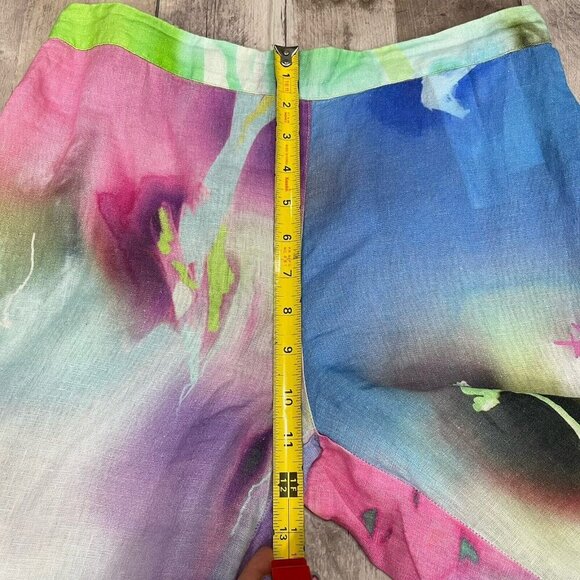 120% Lino Linen Floral Wide-Leg Pull-On Pants Size 44 / US M Summer Resort Beach - Picture 12 of 15